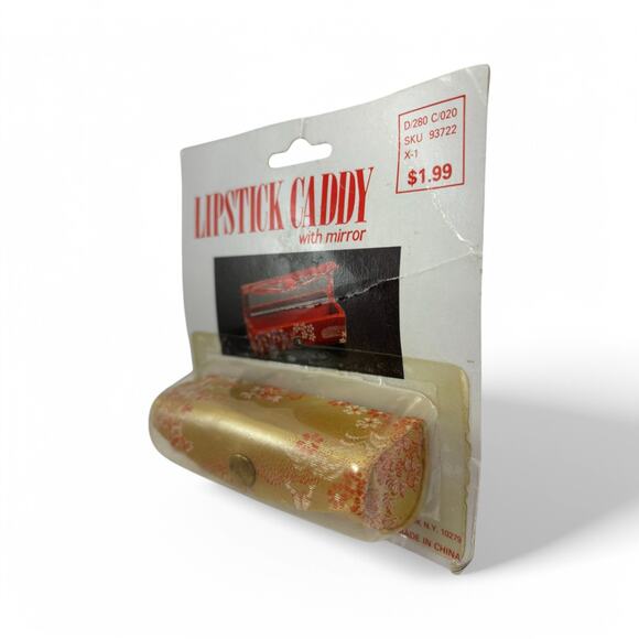 Vintage Woolworth Lipstick Caddy with Mirror Gold & Red Floral – New in Package - Picture 3 of 5